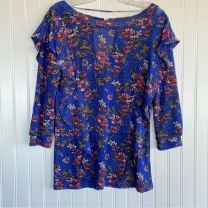 Free People top blue with flower pattern SIZE SMALL